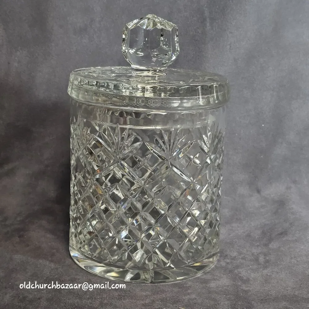 Vtg Presscut Lead Crystal Biscuit/ Cookie Jar with Lid 8